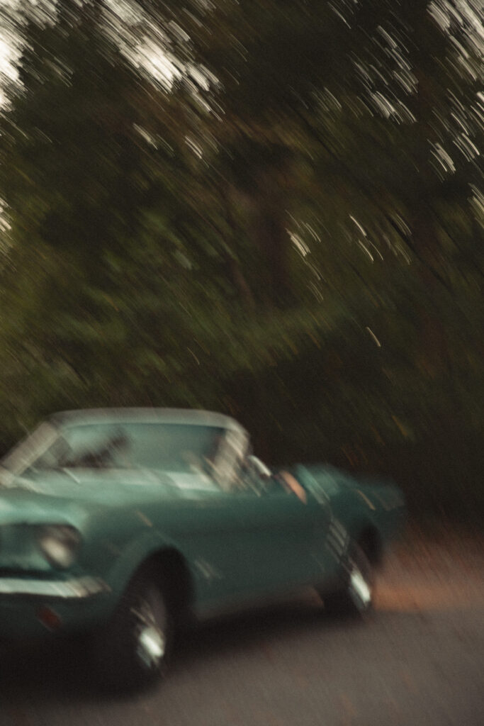 cinematic 60s engagement session with 67 ford mustang 